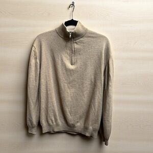 CASHMERE SILK HATHAWAY Men’s Quarter Zip Jacket Coat Size LG Tan Quiet Luxury